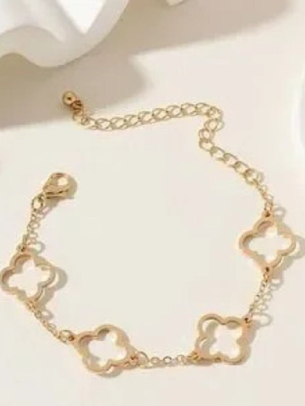 Gold Stainless Steel Clover Charm Chain Bracelet